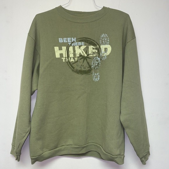 Woolrich Green Crewneck Sweatshirt Been There Hiked That Naturecore W-XL Mens-L - Picture 7 of 8